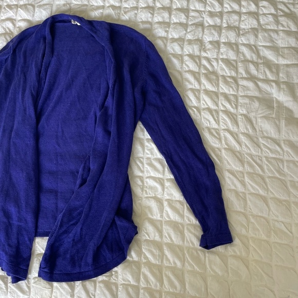 Eileen Fisher Linen Royal Blue Open Cardigan - Picture 2 of 6